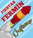 Rocket in the Sky Celebrating Spanish Chupinazo in San Fermin, Vector Illustration