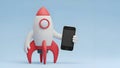 Rocket and Smartphone Startup App Launch, Mobile Technology Royalty Free Stock Photo