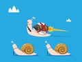 Rocket snail with necktie passing trough other snails