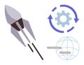 Rocket Launch with Gear and Globe Representing Innovation and Global Technological Progress Royalty Free Stock Photo