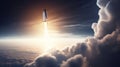 A rocket soars from Earth into space, science concept. Generative AI