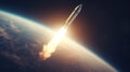 A rocket soars from Earth into space, science concept. Generative AI