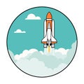 Rocket soars into the sky vector illustration.