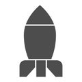 Rocket solid icon. Bomb missile weapon or spaceship symbol, glyph style pictogram on white background. Military or