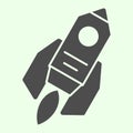Rocket solid icon. Cosmic space ship flying with fire glyph style pictogram on white background. Exploration and Royalty Free Stock Photo