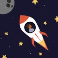 A rocket in space with an astronaut flies to the moon Royalty Free Stock Photo