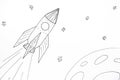 Rocket in space. Hand drawing made by black pen