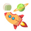 Rocket Space Icons Vector. Spaceship And Planet, Helmet. Universe Concept. Isolated Flat Cartoon Illustration Royalty Free Stock Photo