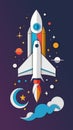 a rocket in space. imitation of a paper cut. for the Cosmonautics Day. vector illustration