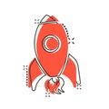 Rocket space ship icon in comic style. Spaceship vector cartoon illustration pictogram. Rocket start business concept splash Royalty Free Stock Photo