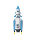 Rocket space ship, isolated vector illustration. Simple retro spaceship icon. Cartoon style, on white background, poster Royalty Free Stock Photo