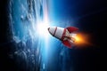 Rocket space ship. Mixed media content Royalty Free Stock Photo