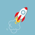 Rocket space ship take off vector illustration. Simple modern flat spaceship background