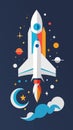 a rocket in space. among the stars and planets. for the Cosmonautics Day. vector illustration