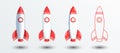 Rocket spacecraft concept set in outline or linear, minimal flat, retro noise texture and smooth 3D styles. Business start up