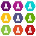 Rocket spacecraft icons set 9