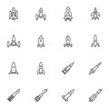 Rocket and spaceship line icons set