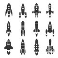 Rocket, spaceship, spacecraft, shuttle launch vector icons