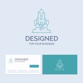 Rocket, spaceship, startup, launch, Game Business Logo Line Icon Symbol for your business. Turquoise Business Cards with Brand Royalty Free Stock Photo