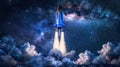 The rocket in starry sky. AI generated Royalty Free Stock Photo