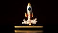 Rocket start 3D illustration business startup successful leadership ideas concept. Mobile phone application boost. Royalty Free Stock Photo