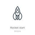 Rocket start icon. Thin linear rocket start outline icon isolated on white background from astronomy collection. Line vector sign Royalty Free Stock Photo