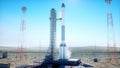 Rocket before the start. Space launch system. 3d rendering. Royalty Free Stock Photo