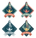 Rocket start in space vintage badge Royalty Free Stock Photo