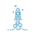 The rocket at the start takes off. Thin line design concept for success, awards, elements of achievement, top success