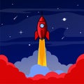 Rocket start up in space illustration