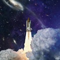 Rocket starts into space. Launch of Space,Spaceship takes off into the night sky.Elements of this image furnished by NASA