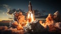 Rocket starts into space, Travel Mars, New space rocket lift off. Space shuttle