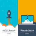 Rocket startup. Business. Rocket ship in a flat style.Vector illustration. Space travel to the moon.Space rocket launch. Project Royalty Free Stock Photo