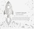 Rocket startup, concept of success.isolated from low poly wireframe on white background. Vector abstract polygonal image