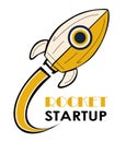 Rocket Startup logo design. Flying cosmos shuttle.