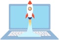 Rocket, startup symbol on monitor. Start of project, launch new plan, online business idea concept Royalty Free Stock Photo