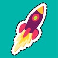Rocket stitched frame flat color sticker Royalty Free Stock Photo