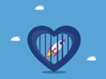rocket is stuck in the heart prison. Mind focused on business and innovation. vector