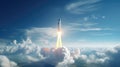 Rocket successfully launched into space. Spaceship takes off into the starry sky. Generative AI Royalty Free Stock Photo