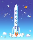 Rocket take off flat vector illustration Royalty Free Stock Photo