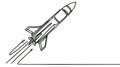 Rocket takeoff. Spaceship launch. Launch of a military ballistic missile. One continuous line. Linear. Royalty Free Stock Photo