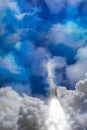 Rocket takes off into the sky. The elements of this image furnished by NASA