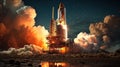Rocket takes off in the starry sky Royalty Free Stock Photo