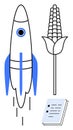 Rocket Launch, Corn Crop, and Documents Representing Science, Agriculture, and Innovation Royalty Free Stock Photo