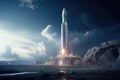 Rocket taking off from the Moon, future space exploration, AI generated concept Royalty Free Stock Photo
