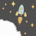 Rocket taking off retro style. The Stars Of The Sky. The concept of starting a business. Vector illustration. Royalty Free Stock Photo