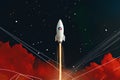 Rocket taking off into space. 3D rendering. Elements of this image furnished by NASA Royalty Free Stock Photo