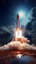 Rocket taking off into space. Mixed media. Royalty Free Stock Photo