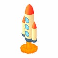 Rocket with three portholes icon, cartoon style