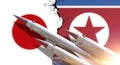 The rocket to launch. The flag of North Korea and Japan. Weapons of mass destruction. Royalty Free Stock Photo